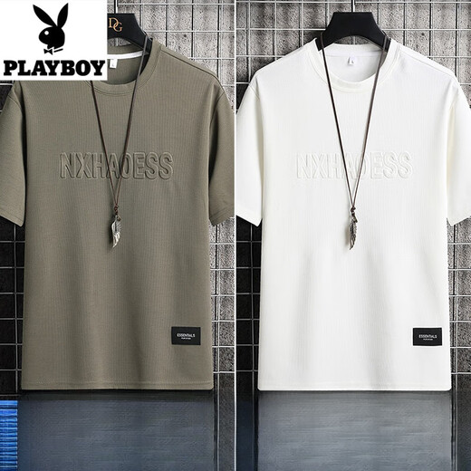 Playboy summer thin ice silk short-sleeved men's fashion sports suit half-sleeved round neck couple outfit ZD829 dark gray M