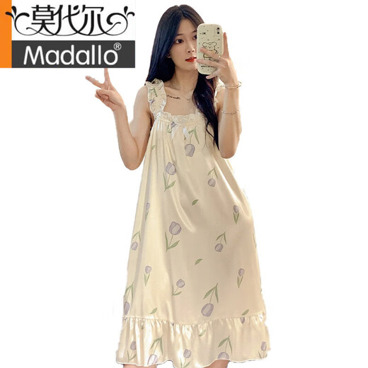 莫代尔睡裙女夏自带胸垫桑蚕丝凉感吊带睡衣夏天女士甜美可爱家居服春秋 3887【不可拆胸垫】 M 【75-100斤】