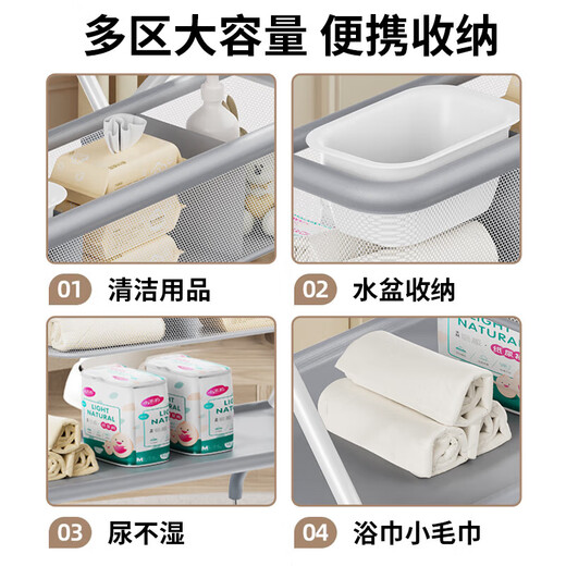 山头林村尿布台婴儿床面宝宝二合尿布垫子洗澡一体护理 胡绿色-舒适款(置物篮+晾衣杆+