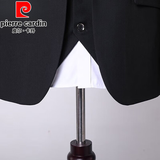 皮尔卡丹（pierre cardin）西服套装男士商务修身职业正装小西装男伴郎服装新郎结婚礼服外套 黑色双扣【西服+西裤+马甲+衬衫+领带+礼盒装】 3XL 185【适合145-160斤】