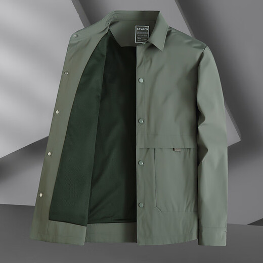 ROMON large size military green lapel jacket for men with big belly, middle-aged spring and autumn business loose single-breasted windbreaker jacket trend 2406 military green (spring and autumn) 2XL 155Jin Jin is equal to about 0.5 kg