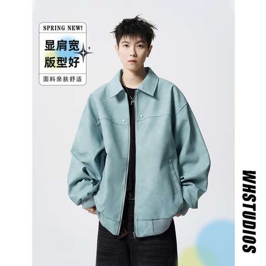 OEMG American trendy brand quilted thickened pu leather jacket men's spring, autumn and winter trendy brand lapel top retro jacket black high quality XL recommended 135-150Jin Jin equals 0.5 kg