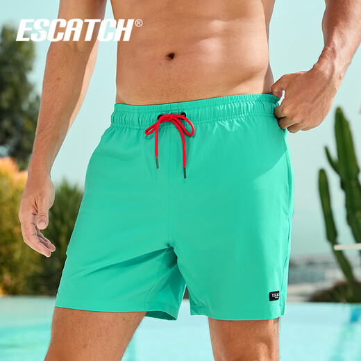 ESCATCH swimming trunks, men's beach trunks, men's large pants, European and American shorts, men's summer quick-drying can be put into the water, five-point couple shorts ES6 lake green (triangular lining) L (suitable for weight 60-73kg)