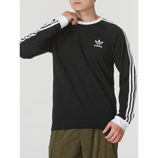 Adidas Clover Camiseta de manga larga Camiseta Hombres 2025 Autumn New Sportswear Round Neck Top Casual Top IA4877 Black XS