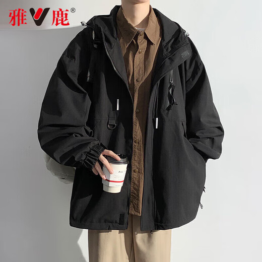 Yalu Jacket Outdoor Men's Jacket Hooded Waterproof Windproof Loose Jacket Men's Youth Mountaineering Jacket All-Match Top Khaki M (Recommended 115-130 Jin Jin equals 0.5 kg)