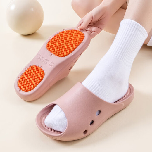 曼多贝尔【专业防滑】浴室拖鞋舒适轻薄无味透气家居拖鞋女蜜桃粉40-41