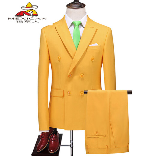 Scarecrow (MEXICAN) red double-breasted suit suit men's large size business casual formal suit jacket performance dress two-piece set white two-piece suit + trousers 2XL 140155Jin Jin equals 0.5 kg