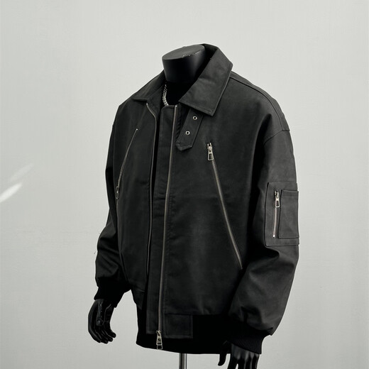 POUM American retro trendy brand PU leather jacket men's spring and autumn trendy high street motorcycle wear hip-hop jacket jacket SY-Y1029 Brown L