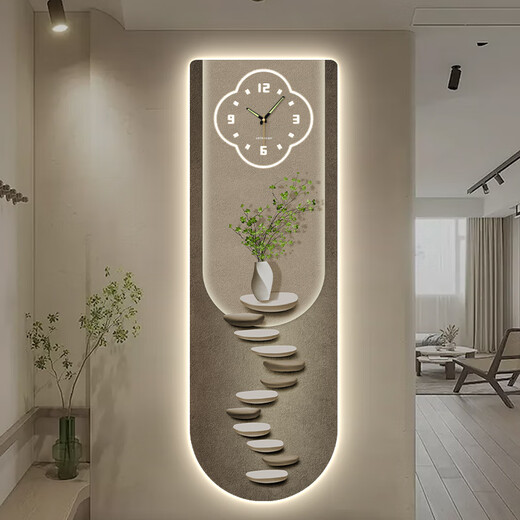 Kleine Maluhr Moderne Licht Luxus -Eingangsdekoration Maluhr Wanduhr Wohnzimmer Beleuchtung Zifferblatt Corridor Treppe Ecke Hintergrund Wandhänge Malerei DQ6210 [Dial Plus Licht - Plug -in -Modell] 35 Zoll [30*90 cm]