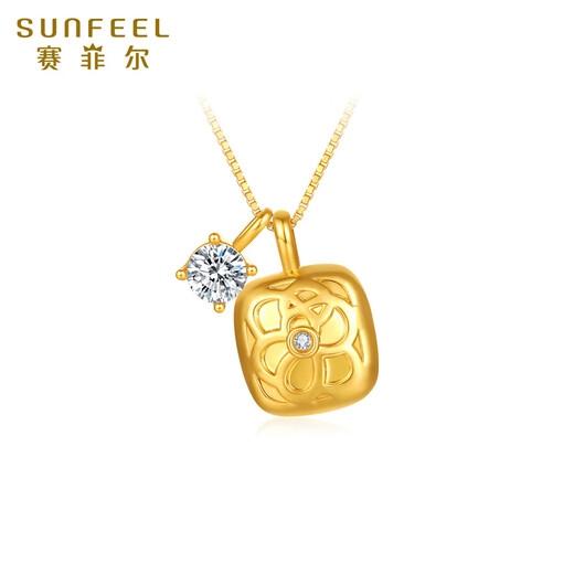 Saphire 18K gold pendant for girlfriend as a birthday gift, gold-plated silver chain, moissanite small sugar cube, single