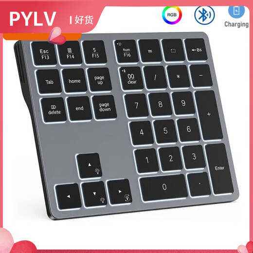 PYLV computer numeric keypad wireless Bluetooth touch numeric keypad metal alloy backlight rechargeable silent keyboard 26-key numeric keypad silver rechargeable - with currency symbols None