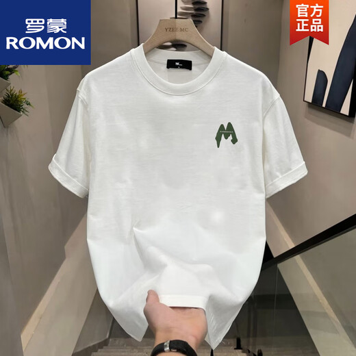 ROMON (ROMON) 2024 casual men's short-sleeved pin T-shirt summer half-sleeved cotton trendy brand loose versatile top T V983 black L