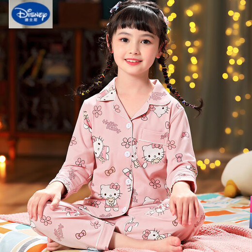 迪士尼（Disney）女童睡衣春秋长袖套装儿童纯棉家居服秋天女孩宝宝中大童卡通全棉 K11164爱心熊 170 8码【身高90-100cm】
