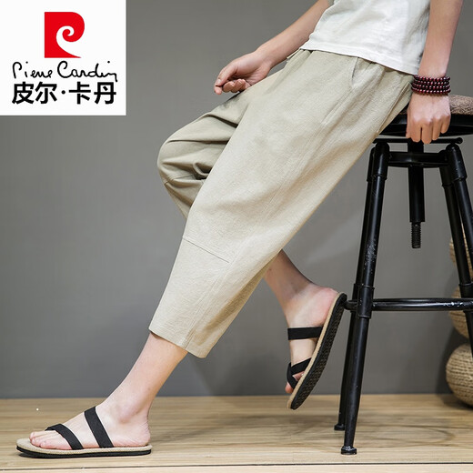 Pierre Cardin pantalones cortos de lino de alta gama Pantalones de estilo chino para hombres 2025 Summer delgado suelto holgado de deportes informales rectos K681 Caki M