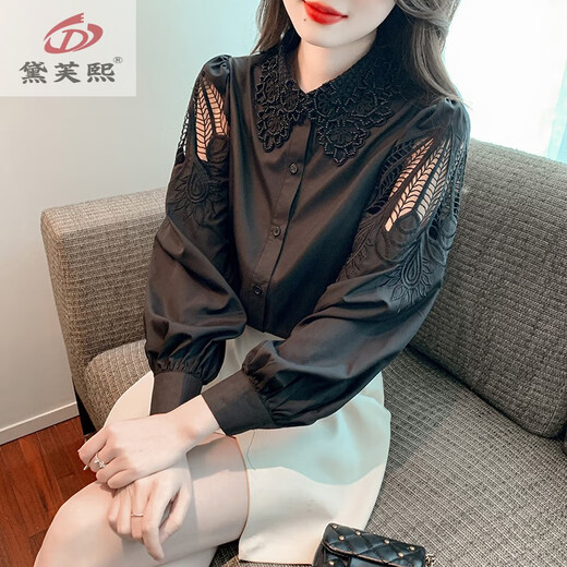 黛芙熙刺绣棉衬衫女2025年秋装新款时尚绣花白色衬衣宽松百搭长袖上衣 CY9227 白色 S 【建议75-95斤】