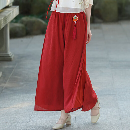 Yaoni Hanfu female adult daily performance new Chinese style improved cheongsam summer thin chiffon printed pants and skirt two-piece set short top + pants thin XL (recommended weight 115-125 Jin Jin equals 0.5 kg)