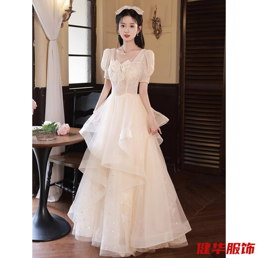 Yinshi new evening dress, female sense, niche light luxury, birthday coming-of-age ceremony, vocal and art test host, high-end banquet, champagne color S