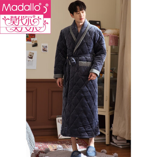 Modal Flanell Cotton Nighthots Herren Dreischicht verdickte und ausgedehnte große Pyjamas im Winter plus Samt warmes Bademantel 9925# L (170)