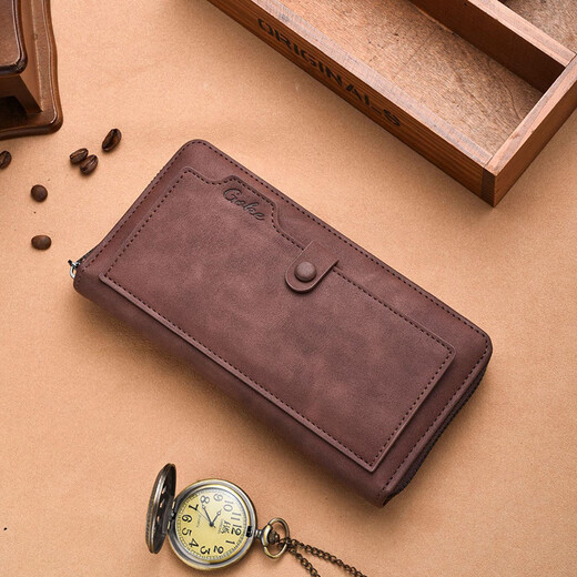 Tenggexiang portefeuille pour portefeuille pour portefeuille long portefeuille sac d'identité de grande capacité portefeuille multicard portefeuille cadeau de la fête des pères marron foncé