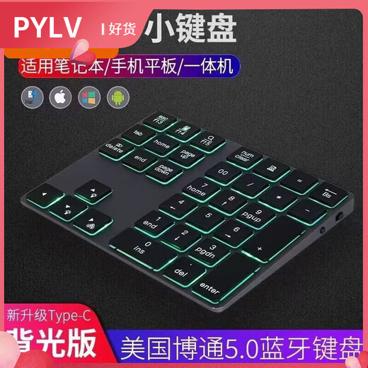 PYLV computer numeric keypad wireless Bluetooth touch numeric keypad metal alloy backlight rechargeable silent keyboard 26-key numeric keypad silver rechargeable - with currency symbols None