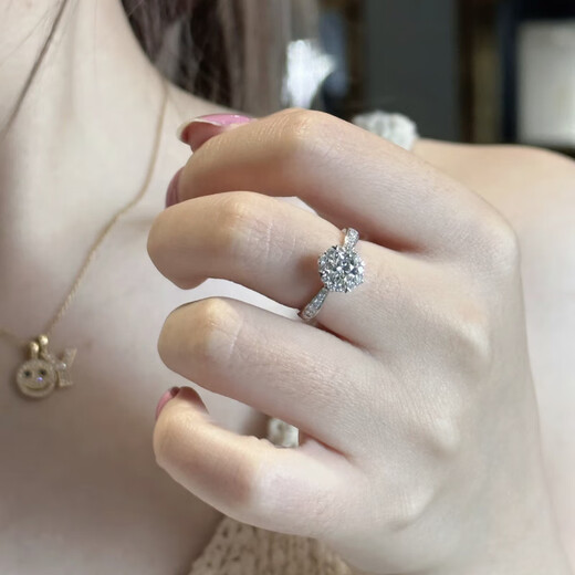 Guanpu Pavilion Fat Donglai's same style pt950 platinum moissanite diamond ring for women D color moissanite diamond proposal shining like stars and silver, thickened platinum 50 points D color moissanite, benchmarking South Africa No. 14