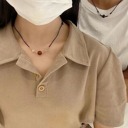 Collar de cuentas de transporte del mismo estilo de Zhou Dasheng, trenza de ágata roja, trenza de las parejas de buena suerte y paz, cuentas de transporte de regalos M1421 [Collar de ágata roja de hilo de oro]