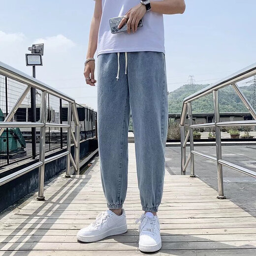 Chensen fließende Jeans Herbst Herbst Neue koreanische Stil trendy losen lässigen Sportfuß Fußfarbhonhosen Neun-Punkte-Hosen Männer hellblau l