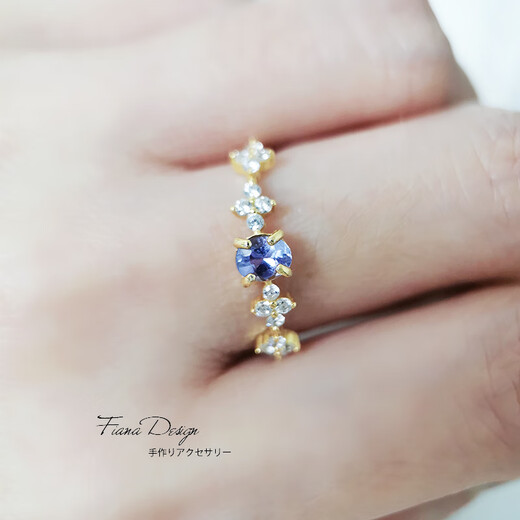 Shilian December birthstone original 14K gold-filled natural tanzanite zircon niche four-leaf clover ring customized natural tanzanite adjustable ring