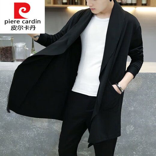 Pierre Cardin Sommer Windbreaker Männer mitten im Stil von Sonnenschutzmitteln für Männer mit mittlerem Stil von Mid Legth Herren, dünne Frühling und Herbst hübsches Umhang Koreanische Studentenjacke Trendy Strick 9908 Kapuzenschwarz S