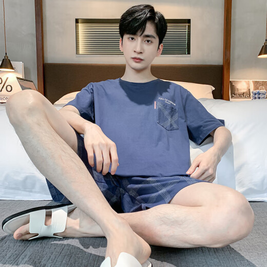 2025 Nuevo pijama de algodón de verano para hombres con algodón delgado de algodón corto traje para adolescentes ropa casual casual se puede usar fuera de HDE9929 XL XXL