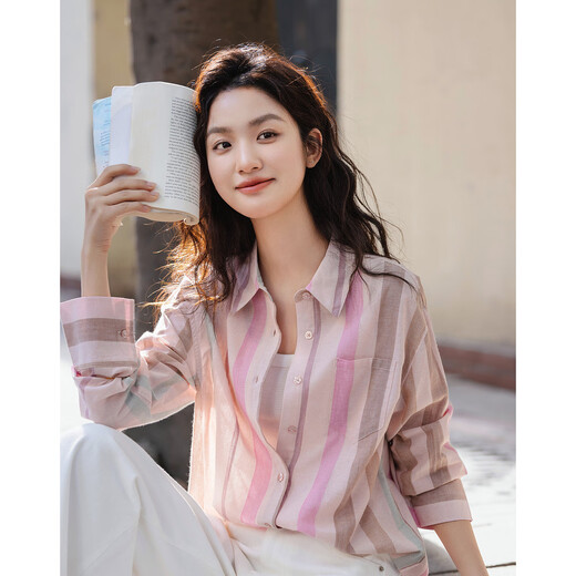Demana layering tool spring cloud cotton three-dimensional lapel striped shirt loose and comfortable hidden flesh shirt women's top