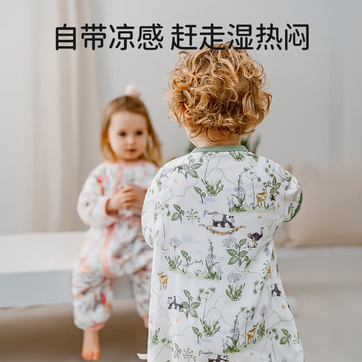 OUYUN baby sleeping bag summer bamboo cotton gauze spread legs newborn anti-shock quilt 42 Panda jungle 90*52
