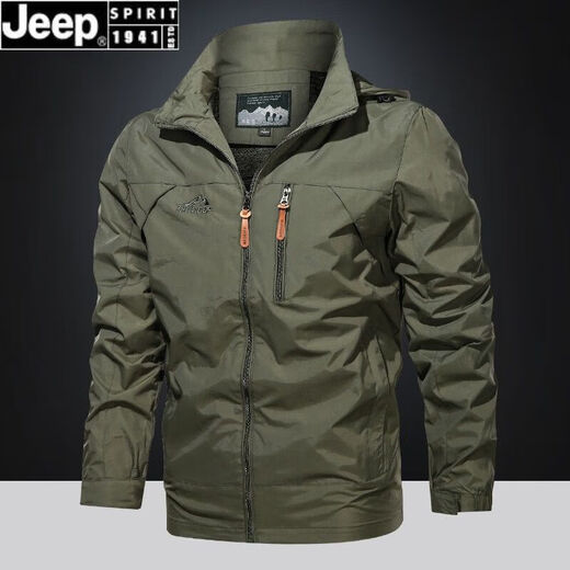 JEEP SPIRIT吉普春秋季休闲运动外套男士大码百搭户外防水冲锋.衣中青年连帽 黑色9928 XL