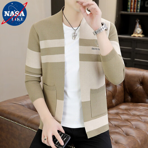 Chaqueta de cárdigan de punto nasalike de los hombres delgados y otoñales jóvenes jóvenes suéter para hombres con botón para hombres ropa exterior 9930 caqui 2xl