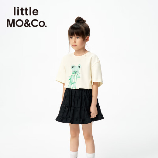 Little MO&Co.5A antibacterial children's clothing 25 spring new style boys and girls parent-child clothing pure cotton printed short-sleeved T-shirt off-white 130 130/64