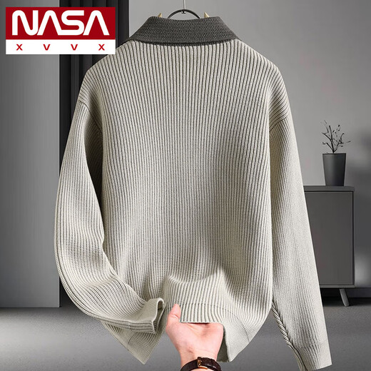 NASA XVVX假两件针织衫男春秋季宽松开衫毛线衣男士潮牌高级感休闲翻领外套 6701杏色 M 约90~115斤可穿