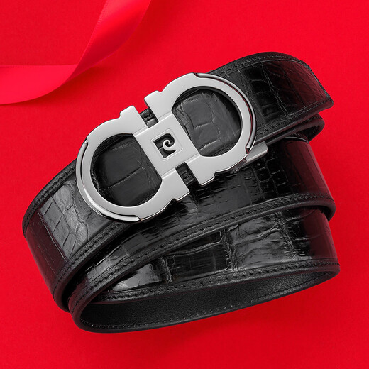 Pierre cardin [Light luxury crocodile leather] belt for men's genuine leather belt automatic buckle versatile belt Valentine's Day gift for boyfriend black 115cm