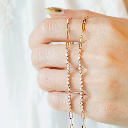 Shihua Jewelry 18K Rose Gold Row Diamond Bracelet Women's Color Gold Bracelet Chain Natural Real Diamond Bracelet Adjustable for Girlfriend Rose Gold About 30 Points Diamond (Chain Length 18cm)