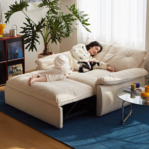 Lin's Home Furnishing Cat Scratch Fabric Sofa Living Room 2025 New Small Apartment Removable and Washable Cloud Sofa Bed All-in-One Dual-Purpose G064 12 Anti-Cat Scratch Cloth Fritillary White | 1.25m Sofa Bed