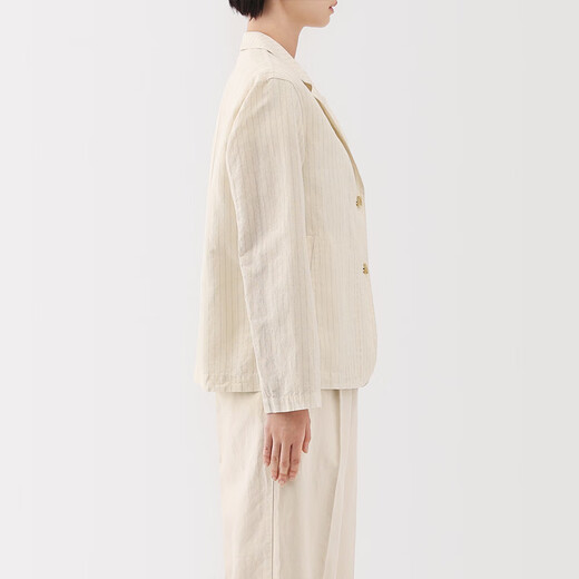 MUJI (MUJI) women's linen cotton shirt jacket women's long-sleeved jacket 25 years summer suit small suit women's clothing BD0ZZC5S ivory stripes M (160/84A)