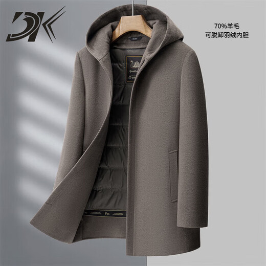 DK brand men's wool coat men's winter new double-sided woolen removable down liner hooded woolen coat ZL--N8812 black M 170
