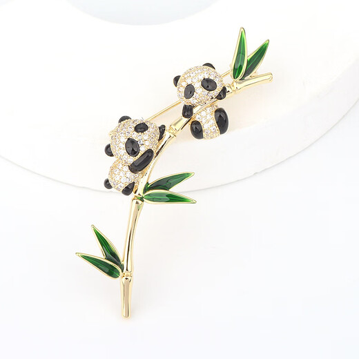 WOUG Bamboo Peace Cute Panda Brooch Bamboo Women's National Style Design Exquisite Suit Corsage Gold