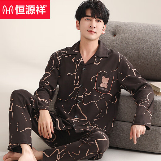 Hengyuanxiang pijamas para hombres mangas largas de algodón de primavera y otoño 2025 nuevo casual más grasa talla grande para ropa al aire libre