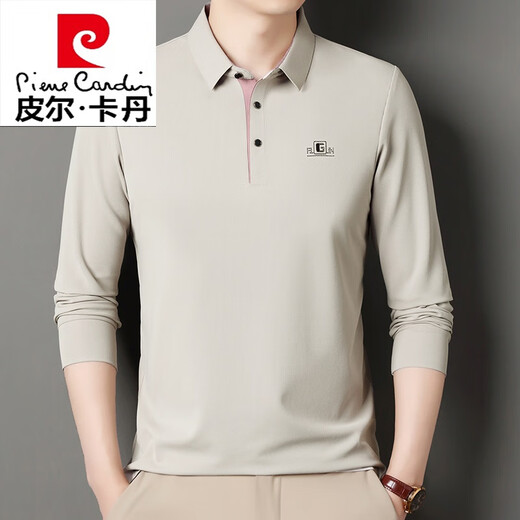 皮尔卡丹（pierre cardin）长袖t恤男士纯色春秋薄款中年纯棉翻领体恤上衣打底polo衫 6625黑色 M 165建议95-115斤