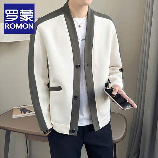 罗蒙（ROMON）华夫格开衫外套男士春秋季潮流男装上衣潮牌痞帅拼色休闲夹克 K687绿色 3XL