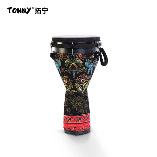 Tuoning Standard 12-Zoll-afrikanische Drum-Drum Adult Professional Performance Anfänger Leichtes Yunnan Lijiang Hand Drum Percussion Instrument 12-Zoll schwarz Peony + Verdickte Schlagzeugbeutel