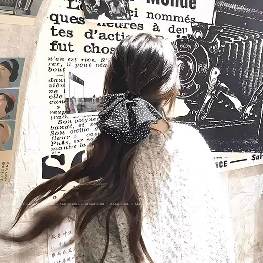 French retro black and white polka-dot bow clip, temperament hair clip, elegant ponytail clip, shark clip headdress for women, retro polka-dot bow clip