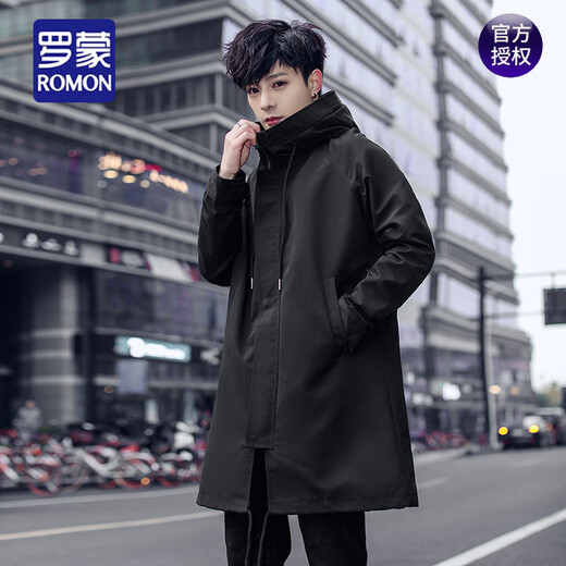 罗蒙（ROMON）2025新春季男士风衣中长款外套薄款潮流外穿黑色大码宽松春秋大衣 黑色春秋款 常规 S 宽松偏大90~110斤