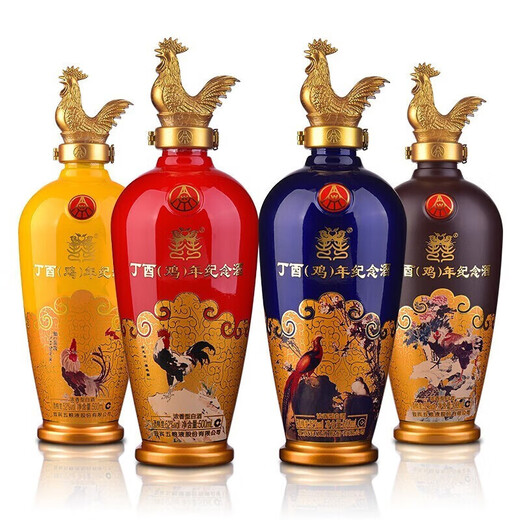 Wuliang Luzhou Wuliangye General Factory Zodiac Commemorative Liquor Luzhou-flavor Liquor Collection One-year-old New Year's Gift High-end Gift Box 52 Degree 500mL 4 Bottles Dingyou Year of the Rooster Zodiac Commemorative Liquor