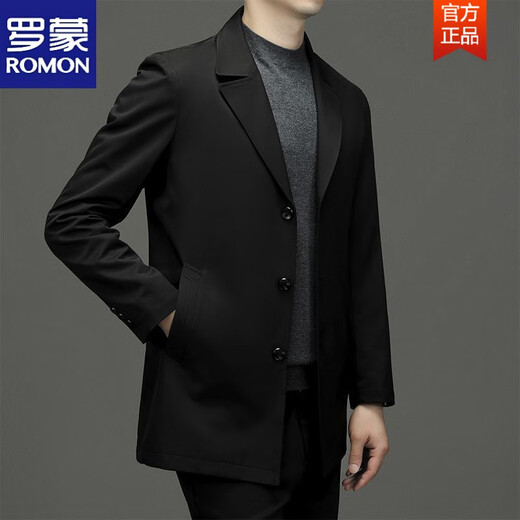 ROMON's new business windbreaker casual men's 2025 spring mid-length loose large size suit top men's jacket men's khaki 2XL (recommended 150-170Jin Jin equals 0.5 kg)
